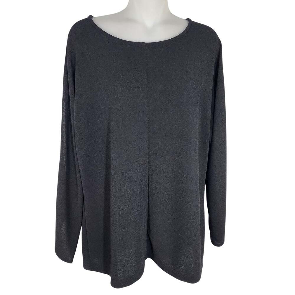 Chico's Easywear Top Womens Size 2 U.S. Large 12 Black Long Slit Sleeve Pullover